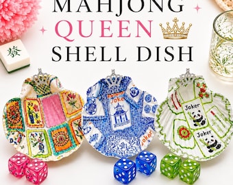 Mahjong Dice Dish | Mahjong Queen Shell Dish | Decoupage Scallop Shell | Mahjong Gift for Her | Dice Holder