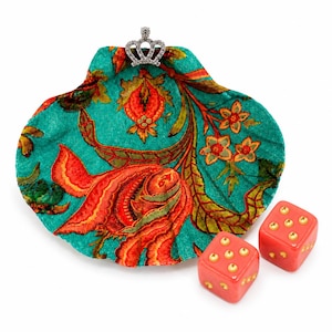 Mahjong Dice Dish | Mahjong Queen Shell Dish | Decoupage Scallop Shell | Mahjong Gift for Her | Dice Holder Dark turquoise