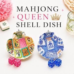 Mahjong Dice Dish | Mahjong Queen Shell Dish | Decoupage Scallop Shell | Mahjong Gift for Her | Dice Holder