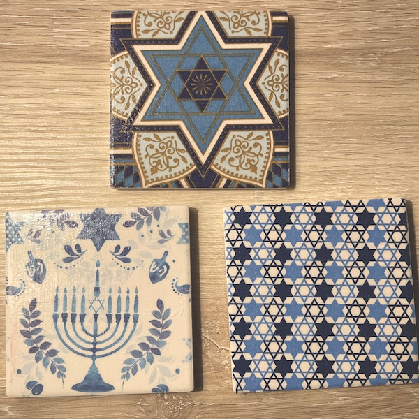 Chanukah Gifts, Judaica Gifts, Star of David Coasters, Menorah Coasters, Hebrew Gifts, Jewish School Teacher Gifts, Jewish Gifts