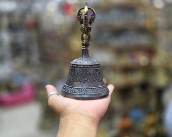 Handmade Tibetan Bell: Black Bajra Bell for Rituals