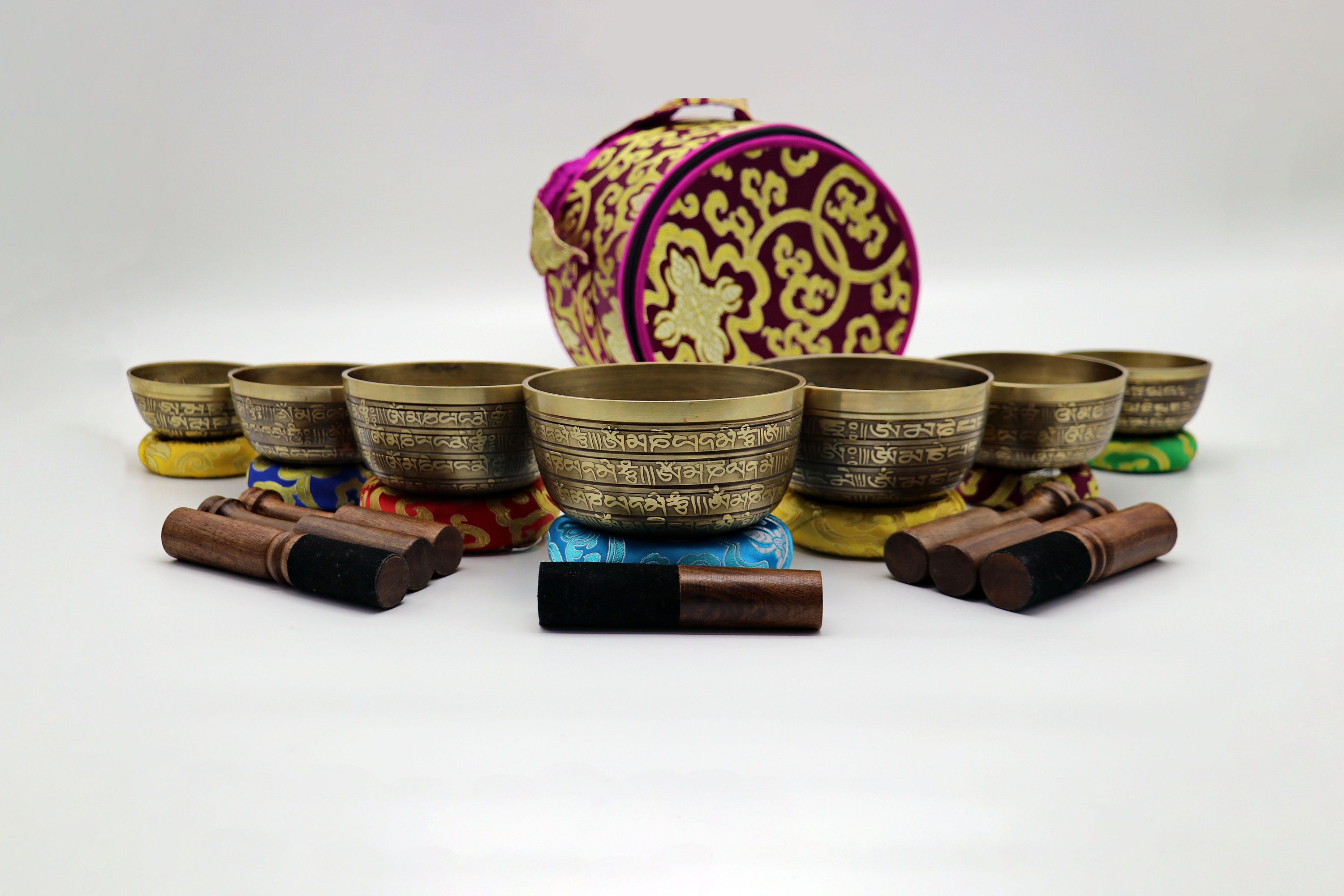 Set of 7 Tibetan Singing Bowls Handmade – Chakra Healing Meditation Set ...