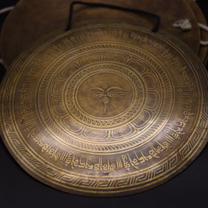 SALE 13 inches Buddha Eye Carving Flat Gong From Nepal-Extra Large Meditation Gong-Deep Resonating Gong Bath Session
