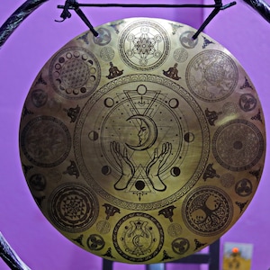 Großer 18 "Mondfinsternis Carving Gong - Nepal Meditation Klangtherapie-Gong Bad - Hohe Resonanz Klang