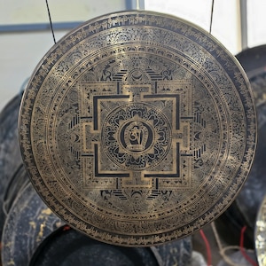 Tibetan Om at center carving 50 Cm -100 Cm Large Gong From Nepal-Extra Large Meditation Gong-Deep Resonating Gong for Bath Session