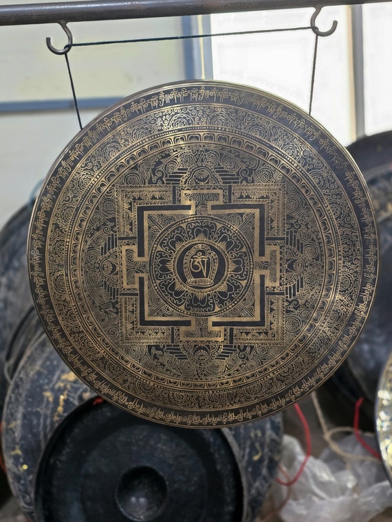 Om Tempel Gong ॐ Geschnitzt 16" 2kg Meditation Yoga Chakra Therap
