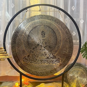 GREEN TARA carving Tibetan Mantra 50 Cm -100 Cm Large Gong From Nepal-Extra Large Meditation Gong-Deep Resonating Gong for Bath Session