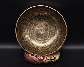 10 inches Diameter Buddha Eye Full Mantra carved Handmade singing bowl-7 chakra Healing Himalayan singing bowl from Nepal-Bodhi Bowl-Nepal