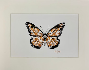 Monarch Butterfly Print from Original Pen and Ink Illustration, Butterfly Drawing, Nature Art