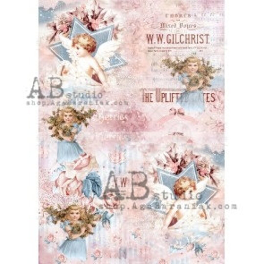 A4 DFAB 0364 Pink Shabby Chic Christmas Angels Rice Paper - Etsy