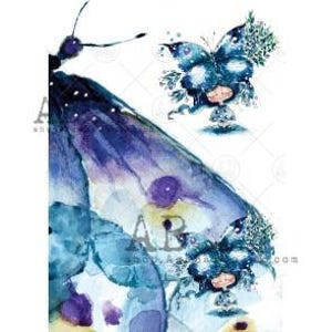 A4 ABDF 0607 Fata farfalla blu stravagante x 2 Carta di riso per decoupage