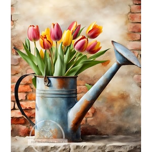 Arrosoir A4 DF 344 avec tulipes Papier de riz Decopauge