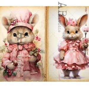 A4 ABDF 0444 Duo de lapins de Noël roses, papier de riz à découper
