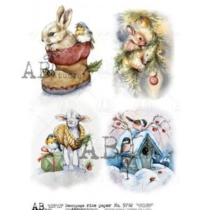 A4 ABDF 5792 créatures de Noël x 4, papier de riz à découpage