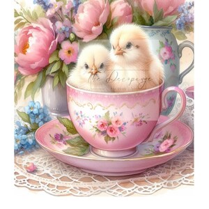 A4 DF E 1001 Pulcini in tazza da tè rosa 1 Decopauge carta di riso