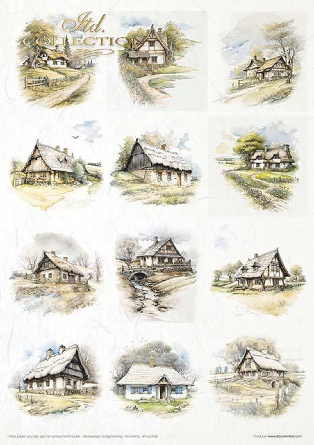 A4 ITD 0068 ES.11 Country Cottages X 12 Decoupage Rice Paper - Etsy
