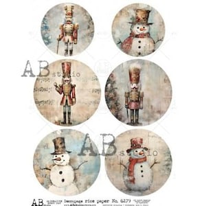 A4 ABDF 6179 Vintage Quebra-nozes/Boneco de Neve Multi Imagem x6 Decoupage Papel de Arroz