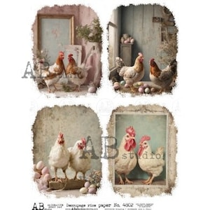 A4 DF Poulets x 4 AB DF 4802 Papier de riz Decopauge