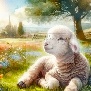 A4 DF E 1004 Lamb in Field 1 Papier de riz décoauge