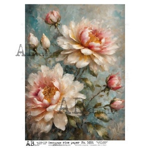 A4 ABDF 5351 Papier peint floral rose et blanc, papier de riz pour découpage