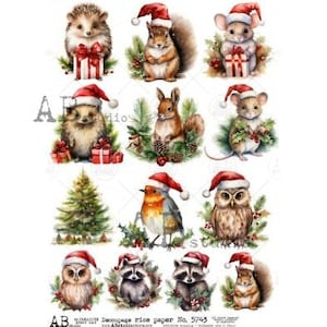 Papier de riz à découpage multiple A4 ABDF 5743, créatures des bois de Noël