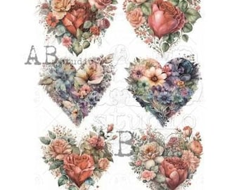 A3 ABDF3814 3461 Flowered Hearts Decopauge Rice Paper