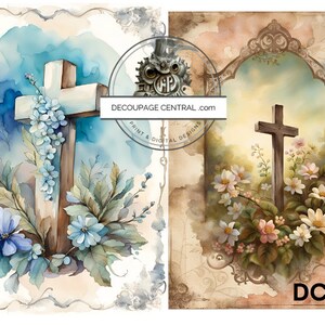 A4 DF 265 Osterkreuz Blumen Duo Decoupage Reispapier