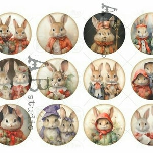 A4 ABDF 2663 cercles de Noël bébé lapin x 12 papier de riz à découpage