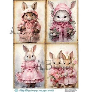 A4 ABDF 0442 Coniglietto di Natale rosa x 4 Carta di riso per decoupage