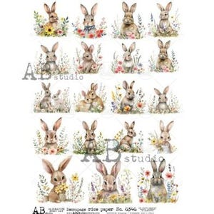 A4 ABDF 6346 Coniglietti pasquali Carta di riso decoupage multipla