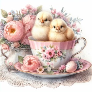 A4 DF E 1004 Pulcini in tazza da tè rosa 3 Decopauge carta di riso