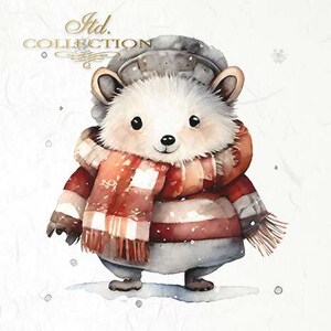 ITD 0103 Ensemble de 6 images de créatures hivernales adorables, 5,8 x 5,8 pouces, papier de riz pour découpage