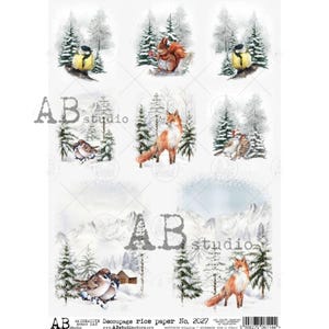8 bestioles des bois hivernales ABDF 2027 A4, papier de riz à découpage