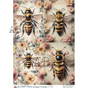 A4 ABDF 0095 Bellissime immagini di api x4 Carta di riso per decoupage