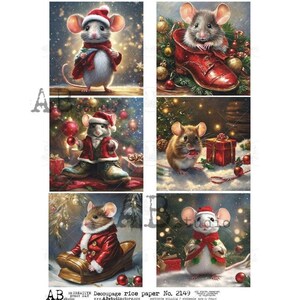 6 Souris de Noël A4 ABDF 2149, Papier de riz à découpage