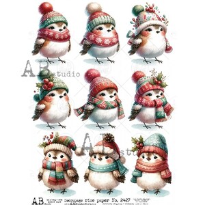 A4 ABDF 2427 oisillons de Noël x 9 papier de riz Decopauge