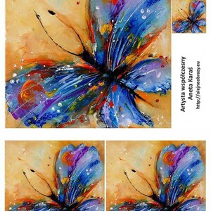 3 images de papillons bleus ITDS 0279, papier de riz à découpage A4