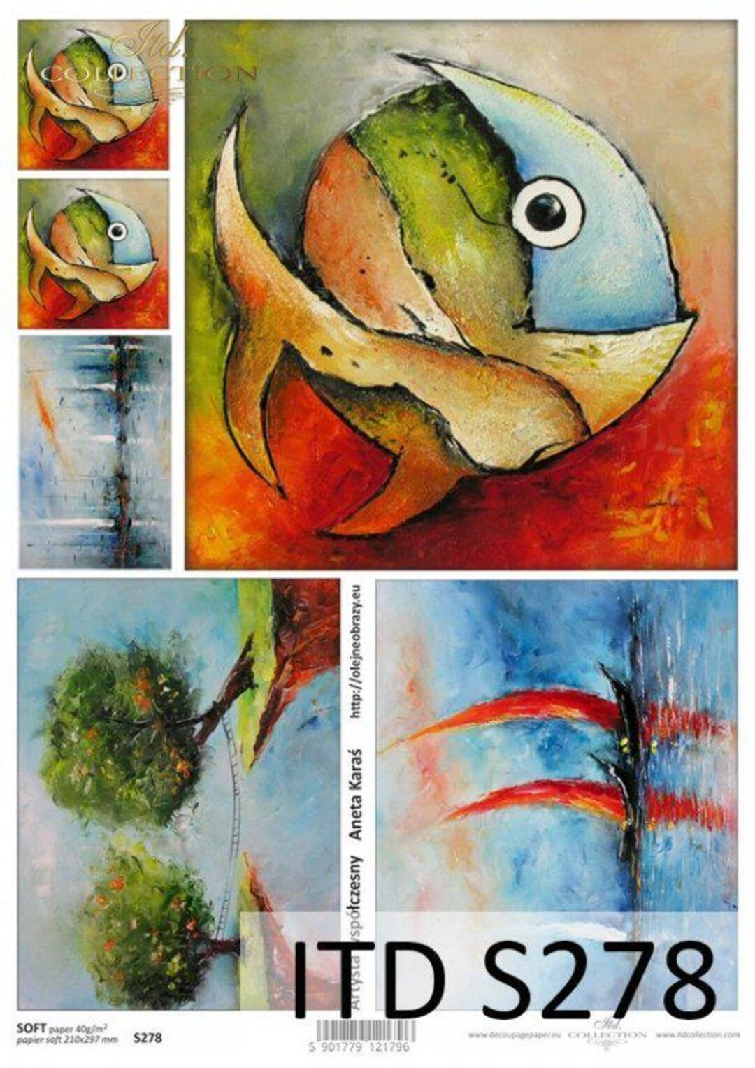 A4 ITD 0278 Contemporary Fish Art Images X 6 Decoupage Rice Paper - Etsy