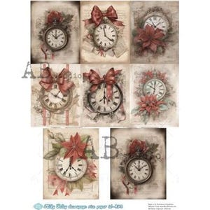A4 AB DF 493 Quadranti dell'orologio di Natale vintage x 8 Carta di riso per decoupage