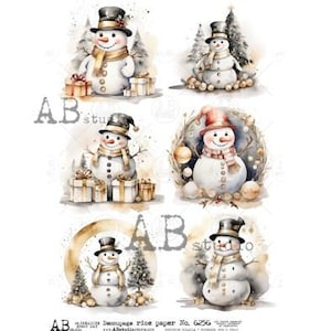 A4 ABDF 6256 Weihnachtliche Schneemann Bilder x 6 Decoupage Reispapier
