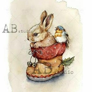 Papier de riz A4 AB DF 5800 Lapin de Noël dans une botte pour découpage