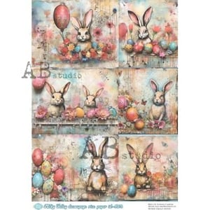 6 lapins de Pâques, papier de riz à découper A4 ABDF 0513
