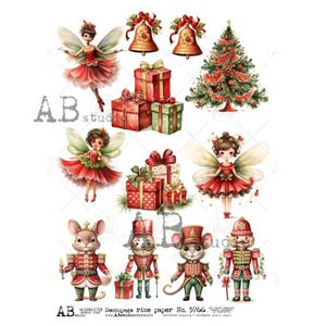 A4 ABDF 5766 Várias Imagens de Natal em Papel de Arroz Decoupage Vermelho