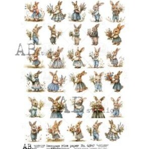 Papier de riz à découpage multiple Lapins de Pâques A4 ABDF 6347