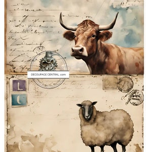 Duo de cartes postales A4 DF 191 Animaux de la ferme, papier de riz decopauge