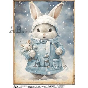 Papier de riz à découpage A4 ABDF 2492 bleu lapin de Noël