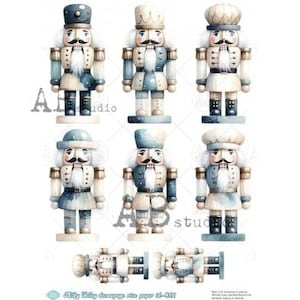 A4 AB DF 0451 Quebra-nozes Azul Multi Imagem Decoupage Papel Arroz