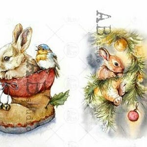 A4 AB DF 5791 Duo de lapins de Noël, papier de riz à découper