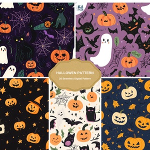Seamless Halloween Pattern - 300 DPI, 12x12 Inch - Fun and Spooky Designs for Fabric, Crafts, Wallpaper, and Party Supplies