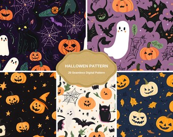 Seamless Halloween Pattern - 300 DPI, 12x12 Inch - Fun and Spooky Designs for Fabric, Crafts, Wallpaper, and Party Supplies